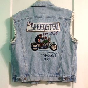 Vintage Acme Clothing Taz Tasmanian Devil Speedster Distressed Denim Vest